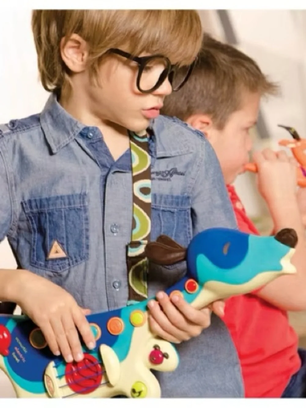 Wooden Blue Puppy Guitar Toy with Strap - Interactive Music Play